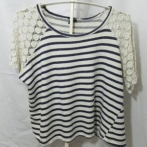 Torrid Blue and White Lace Top